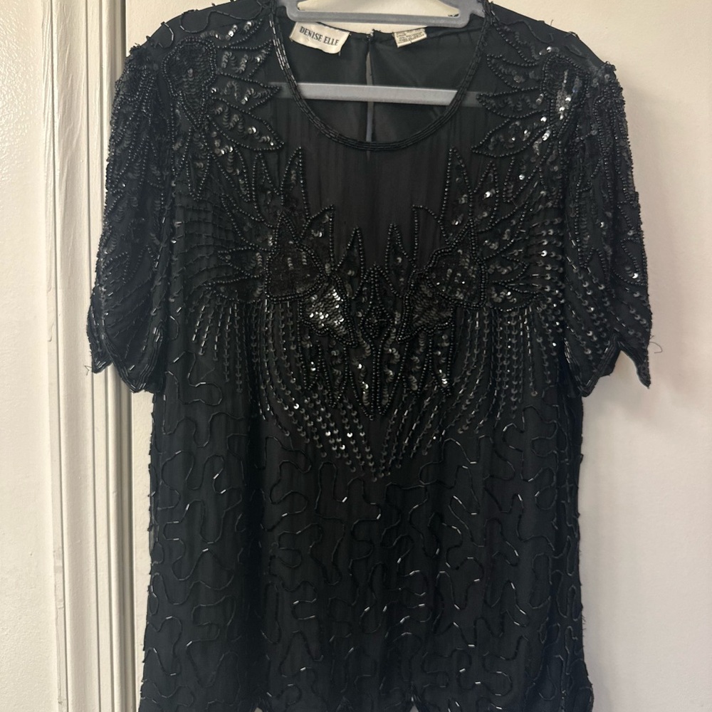 Vintage Denise Elle Black Silk Beaded Blouse - Picture 4 of 6